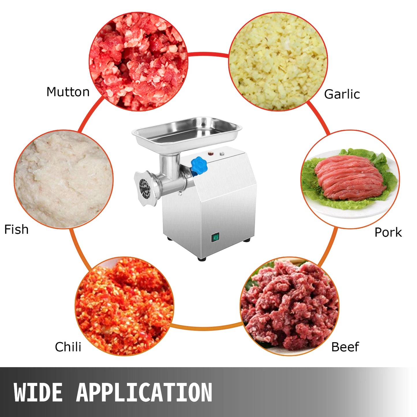 250Kg/H Electric Meat Mincer Grinder 1100W Commercial Kitchen Chopper Food Processor Sausage Maker Machine Home Appliance