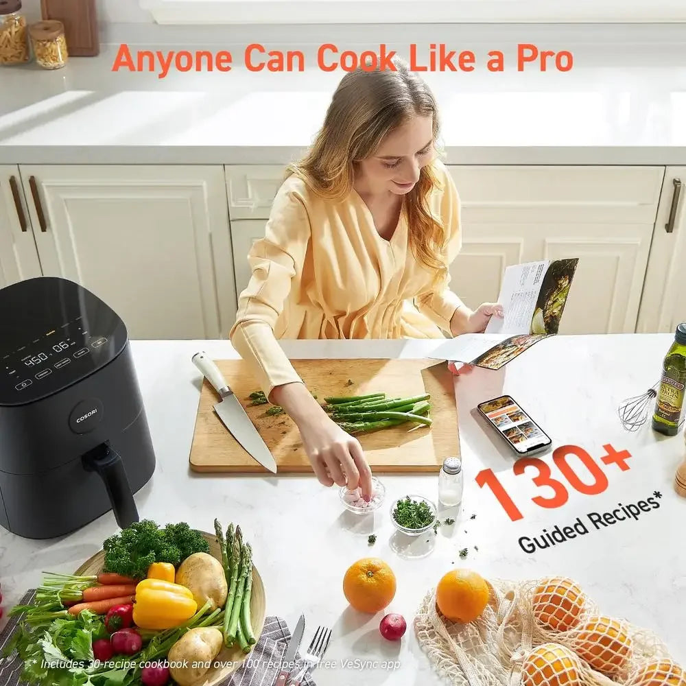 5Qt Air Fryer 9-in-1 Cooker Max 450°F Crispy Meat Cooking 130 In-App Recipes Healthy Little Oil Compact Design Quick Meals
