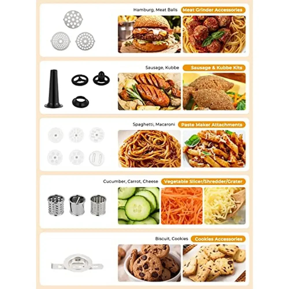 8-IN-1 Electric Kitchen Mixer 8.5 Qt Multifunctional Stainless Steel Bowl 660W 6 Speed Fermentation Tilt-Head