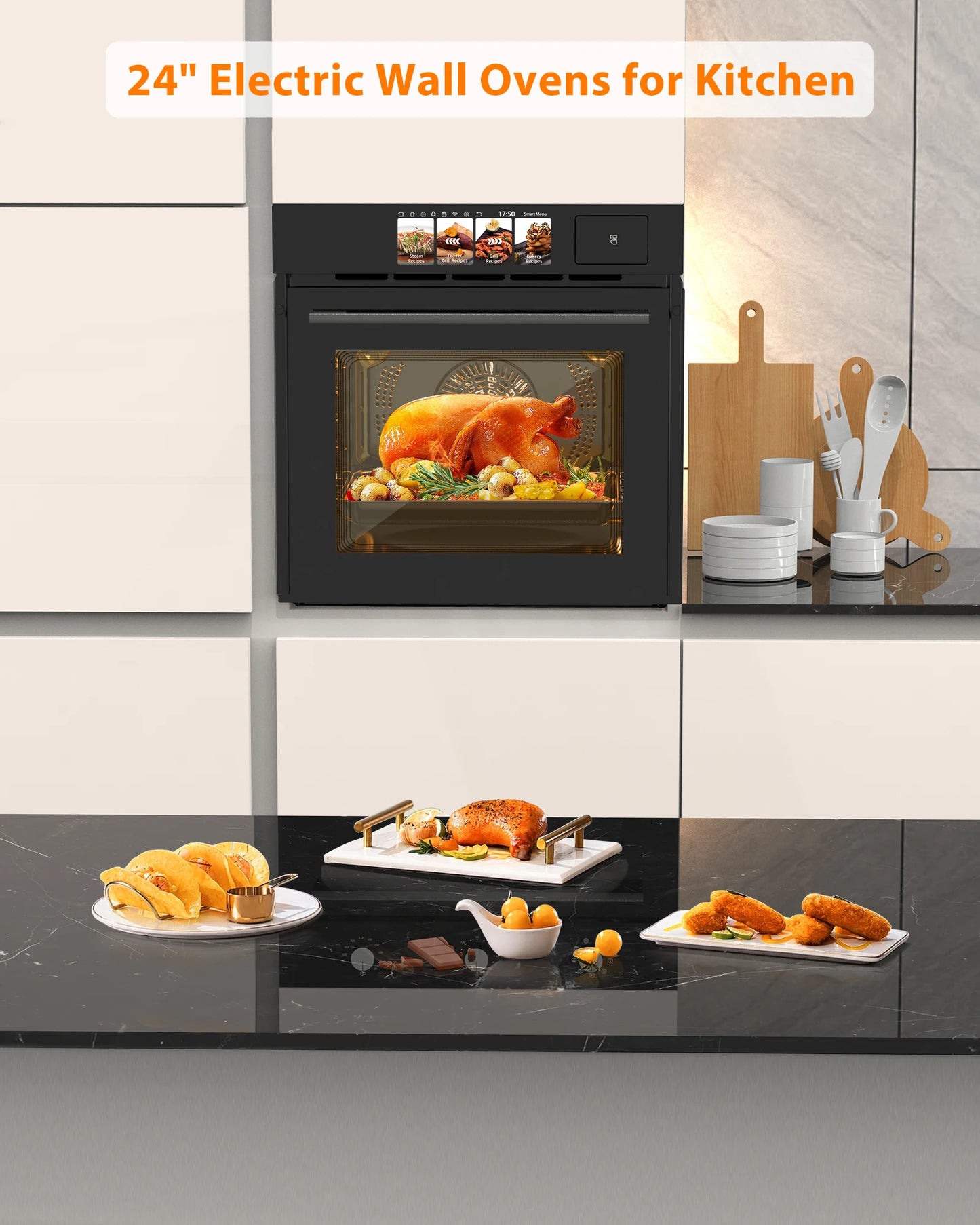 2.5 Cu.ft Built-in Electric Wall Oven With TFT Display 8 Cooking Modes In Steam, Grill, Air Frying Mode For Kitchen Restaurant