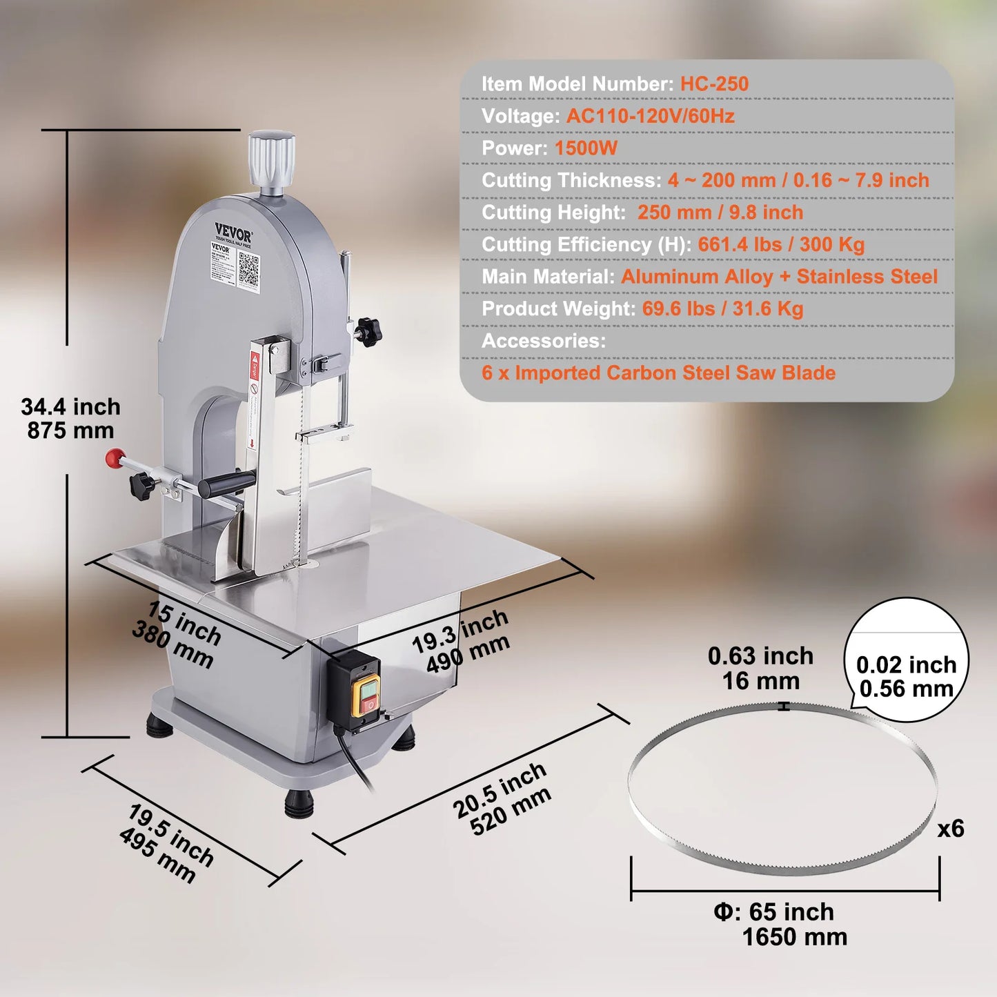 Electric Bone Cutting Sawing Machine Automatic Commercial Tabletop Stainless Steel Bandsaw Bone Cutter for Home Kitchen