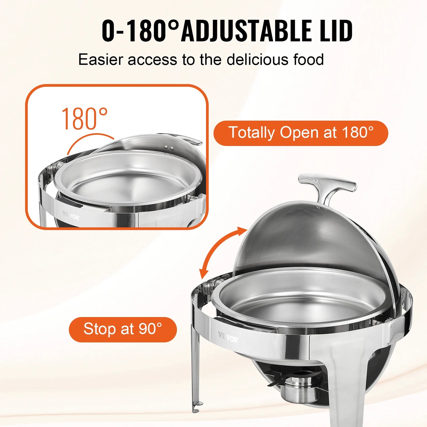 Roll Top Chafing Dish Buffet Set 6 Q. 2 Pack Stainless Steel Chafer with 2 Full Size Pans Round Catering Warmer Server