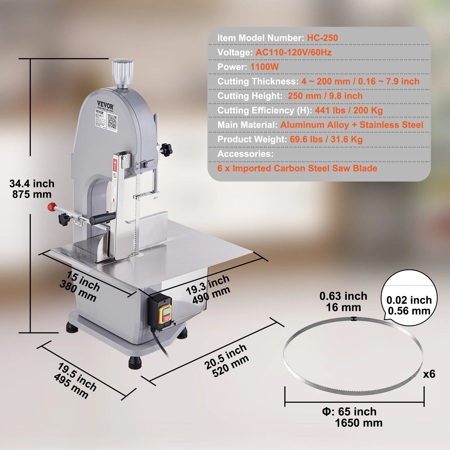 Electric Bone Cutting Sawing Machine Automatic Commercial Tabletop Stainless Steel Bandsaw Bone Cutter for Home Kitchen