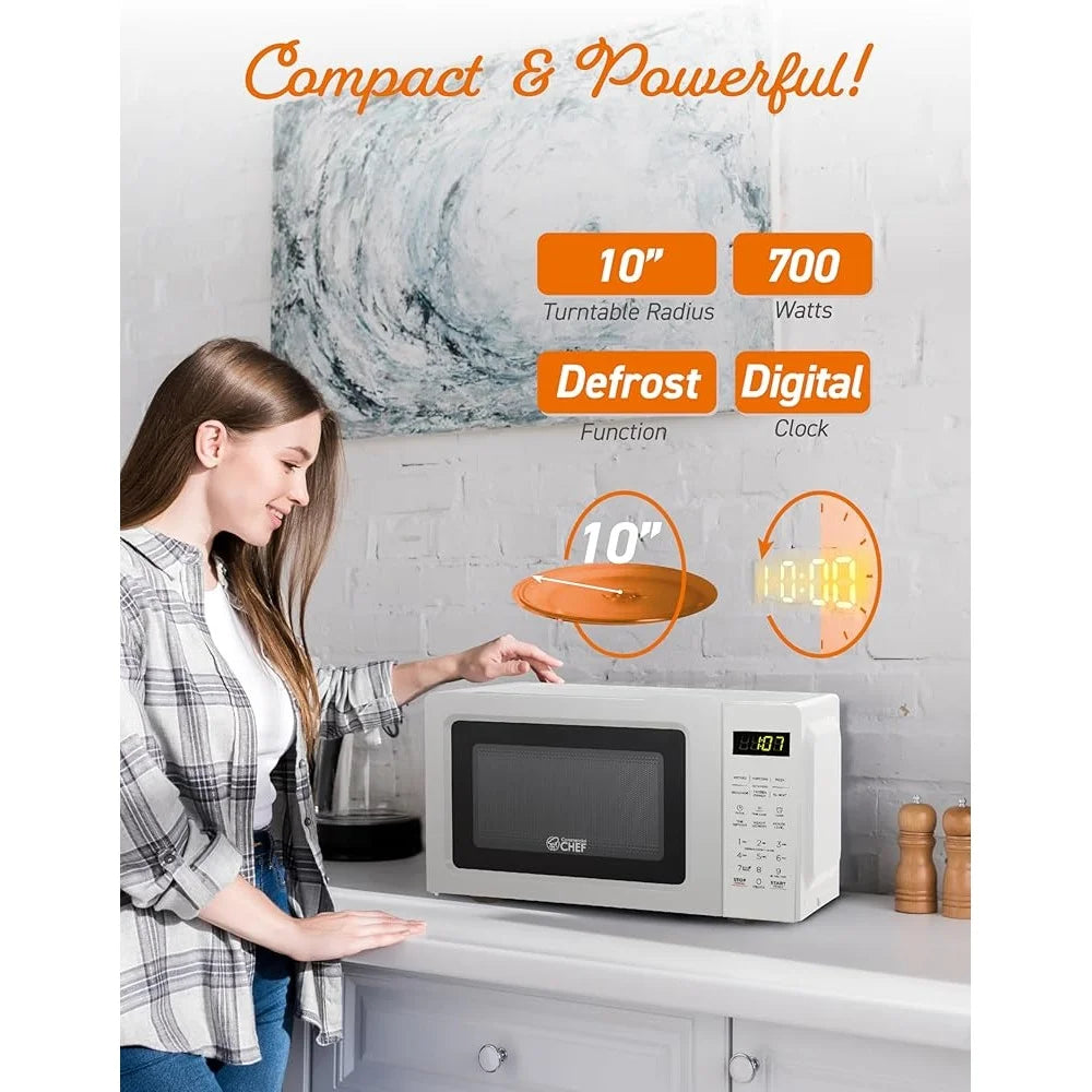 Compact 700W Microwave Oven 0.7 Cu Ft 10 Power Settings Quick Cook Kitchen Countertop Appliance