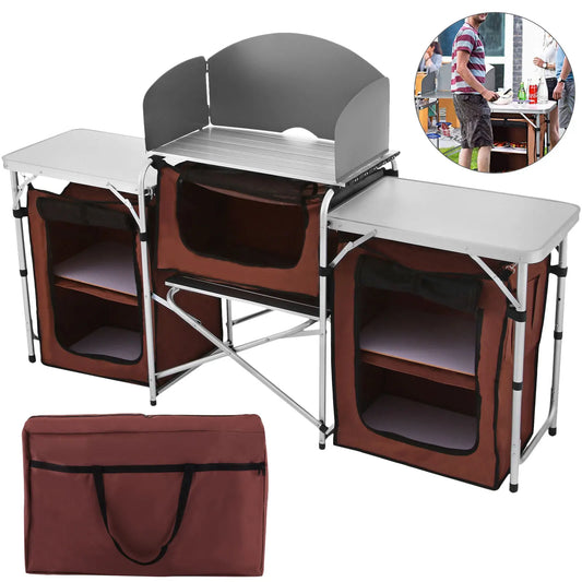 Camping Outdoor Kitchen Table Cabinet Foldable Cooking Storage Rack X-Shaped Aluminum Alloy Bracket for BBQ Picnic