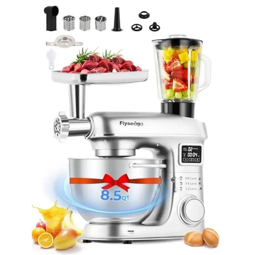 8-IN-1 Electric Kitchen Mixer 8.5 Qt Multifunctional Stainless Steel Bowl 660W 6 Speed Fermentation Tilt-Head