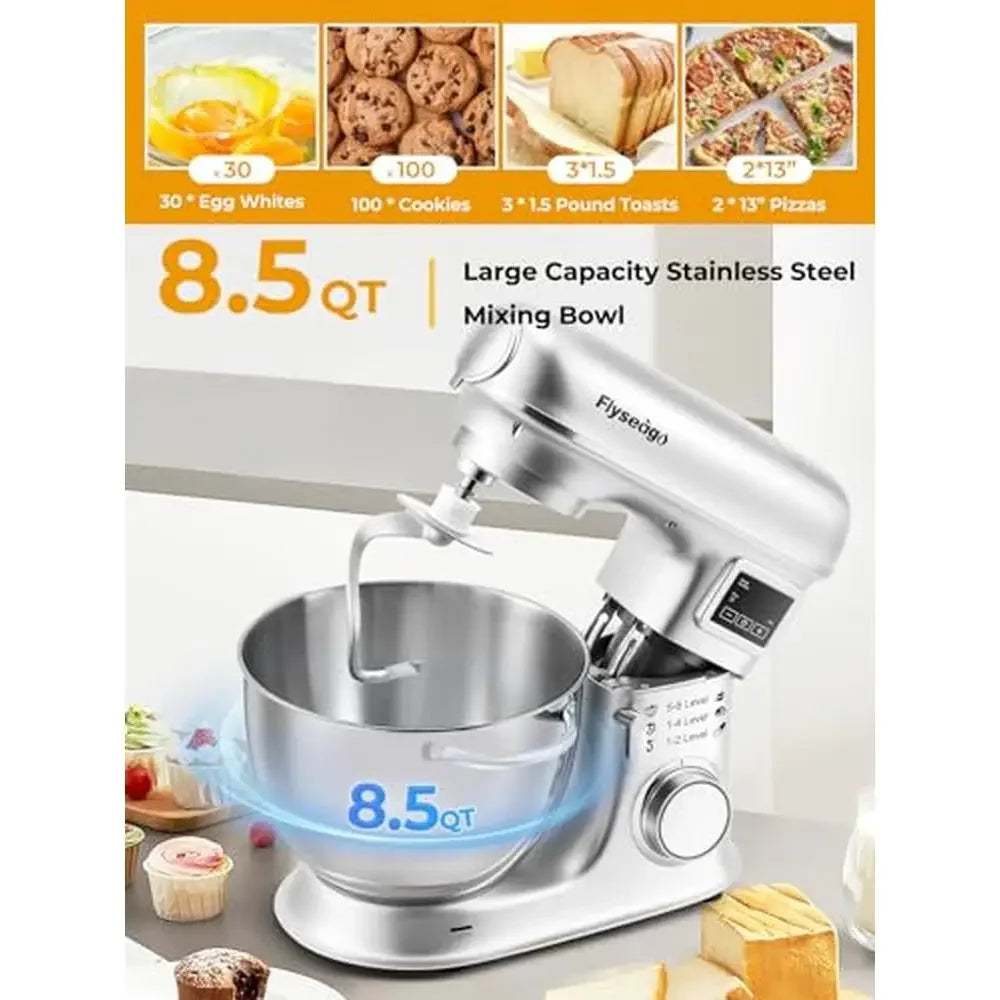 8-IN-1 Electric Kitchen Mixer 8.5 Qt Multifunctional Stainless Steel Bowl 660W 6 Speed Fermentation Tilt-Head