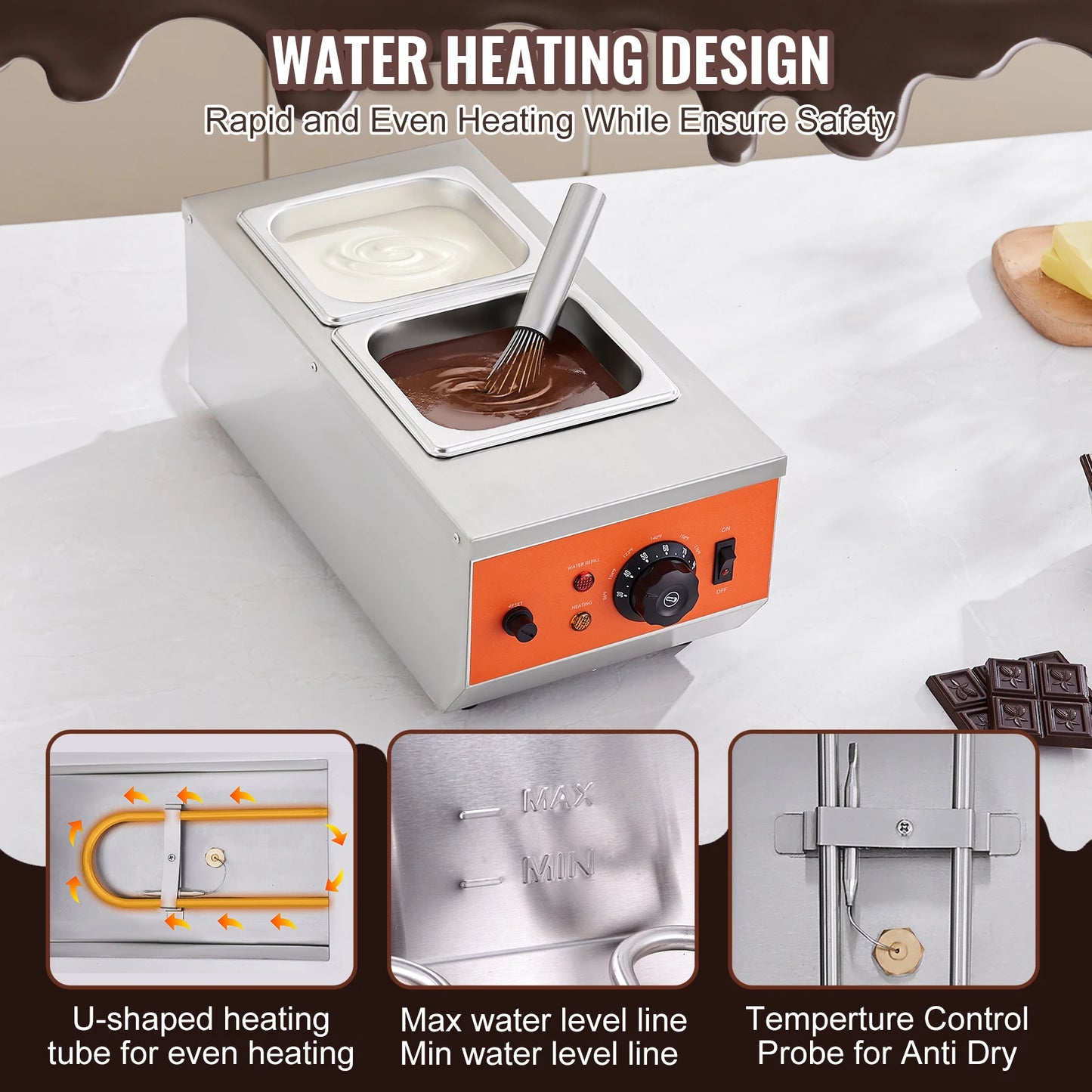 SucceBuy2 3 Tanks Electric Chocolate Tempering Machine Chocolate cascade Melting Pot for Kitchen home appliance