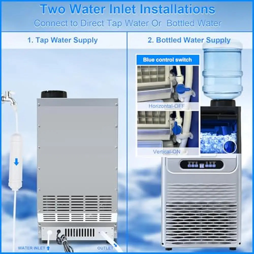 100Lbs/24H Commercial Ice Maker Machine 2 Water Inlet Modes 20lbs Storage Auto Self-Cleaning Home Kitchen Office Bar Restaurant