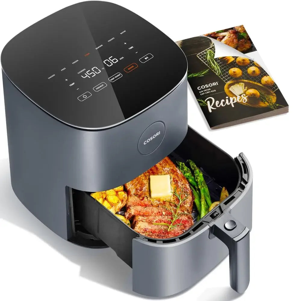 5Qt Air Fryer 9-in-1 Cooker Max 450°F Crispy Meat Cooking 130 In-App Recipes Healthy Little Oil Compact Design Quick Meals