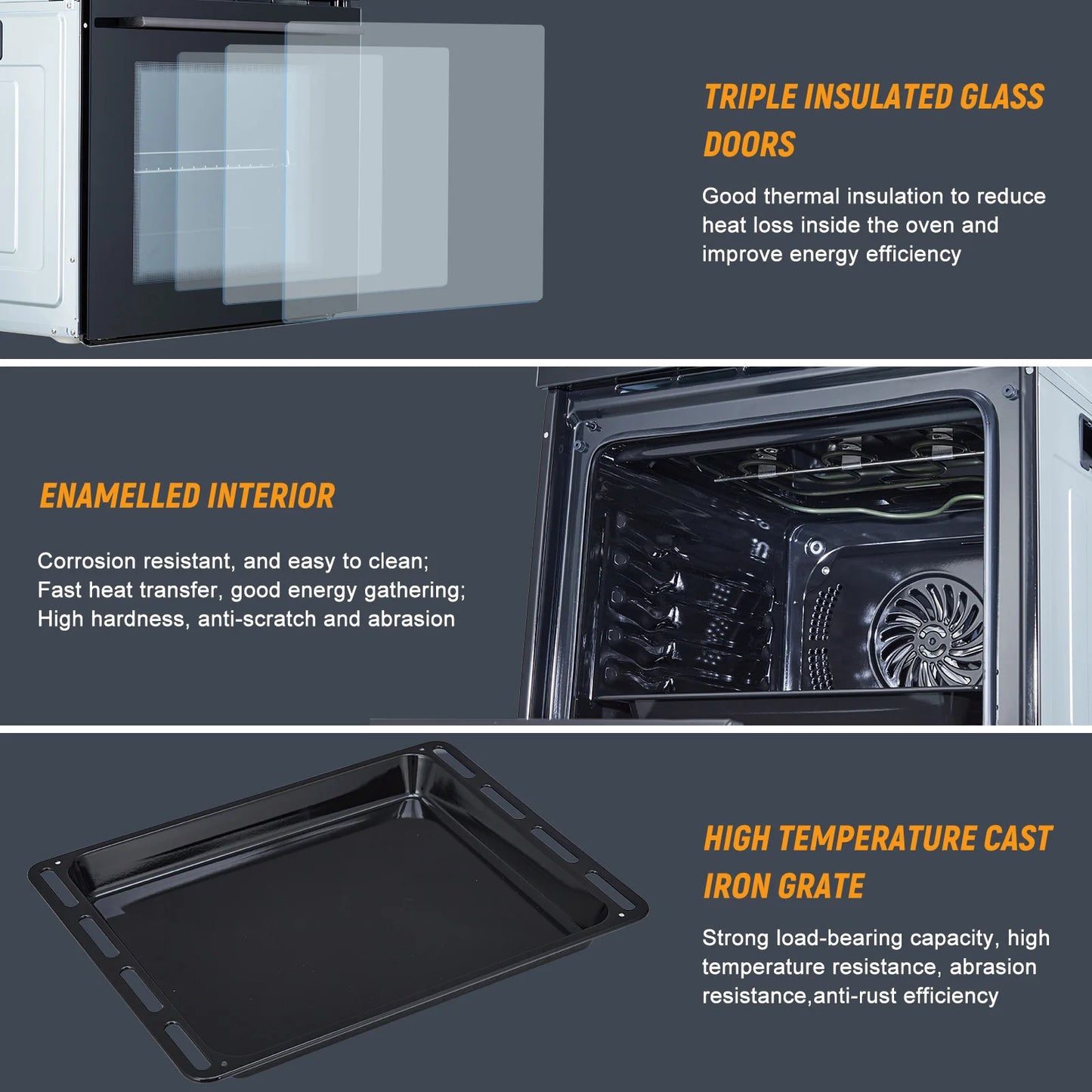 Single Wall Oven 24" Built-In Electric Ovens, 70L, 3000W, 8 Baking Modes, With Air Frying Function, 3D With Led Screen