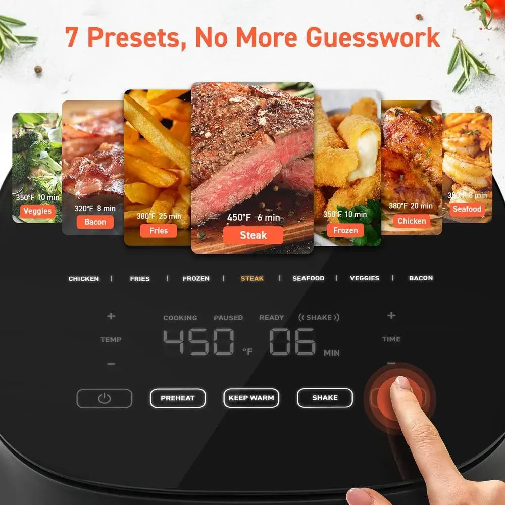 5Qt Air Fryer 9-in-1 Cooker Max 450°F Crispy Meat Cooking 130 In-App Recipes Healthy Little Oil Compact Design Quick Meals