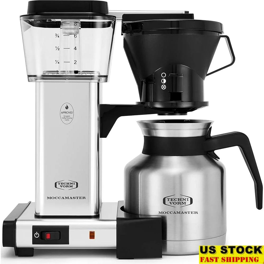 Coffee Brewer Drip Machine Polished Silver Thermal Aluminum Stainless Steel Reusable Filter High Capacity Home Kitchen Coffee