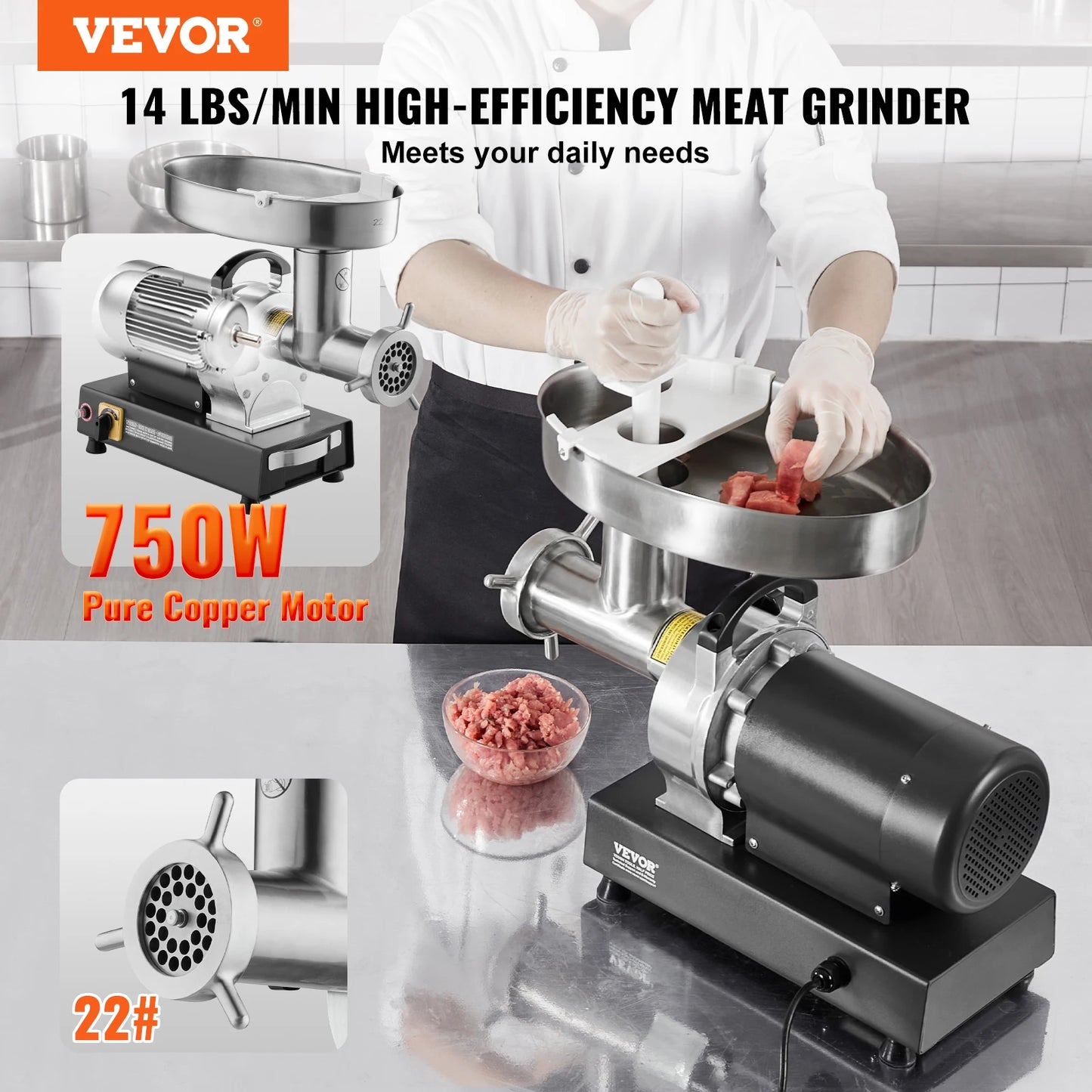 Meat Grinder Electric Meat Grinders Grinding Plate Stainless Steel Commercial for Kitchen Restaurant Butcher Store