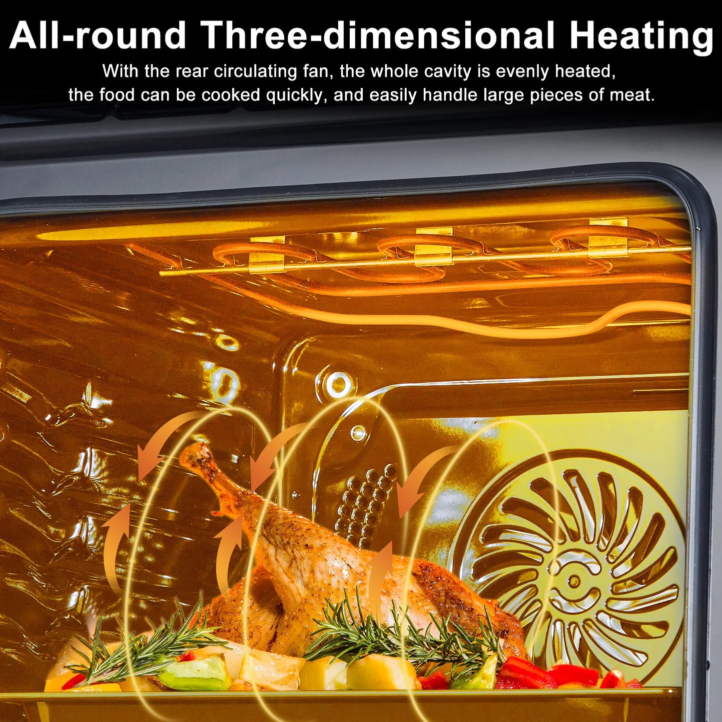 Single Wall Oven 24" Built-In Electric Ovens, 70L, 3000W, 8 Baking Modes, With Air Frying Function, 3D With Led Screen