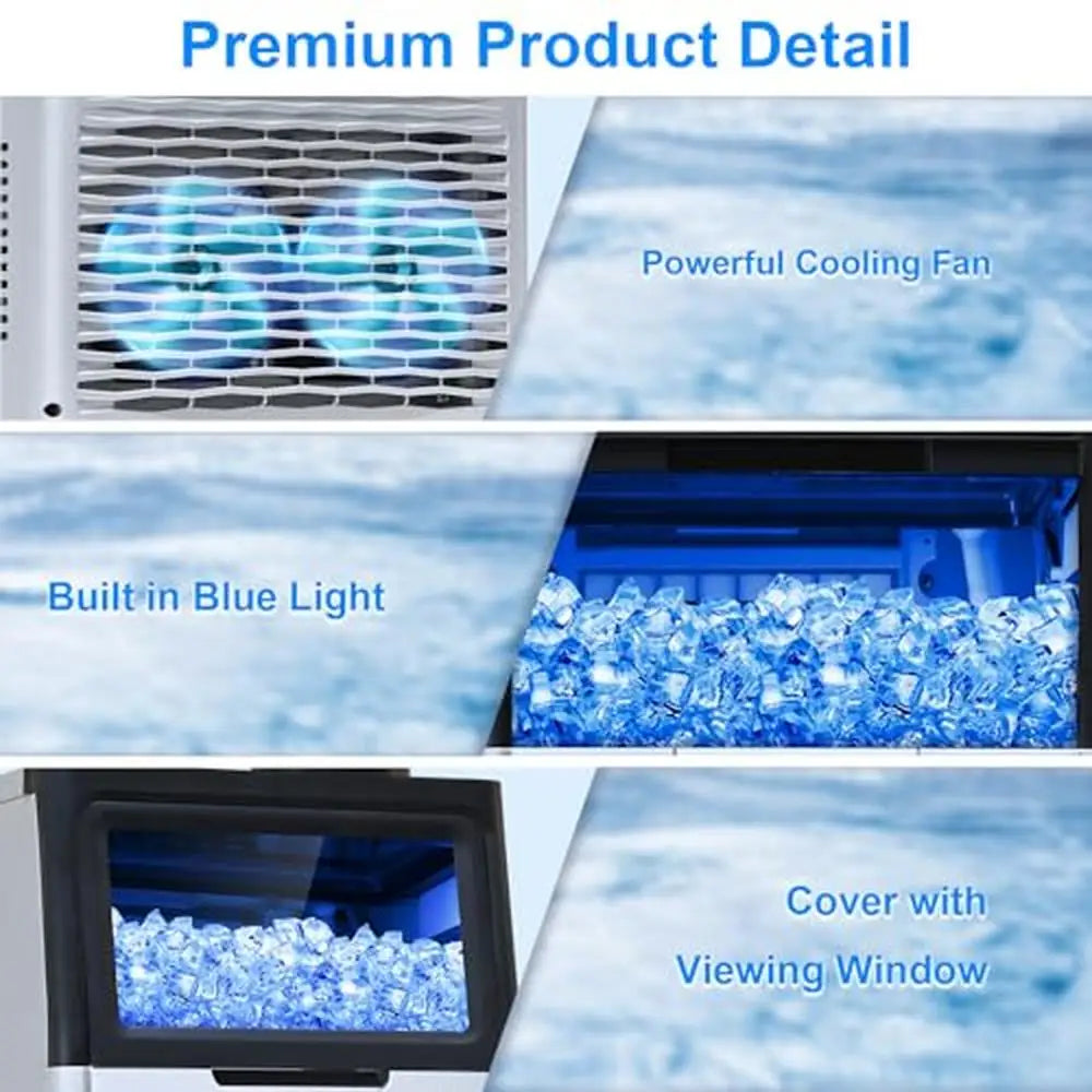 100Lbs/24H Commercial Ice Maker Machine 2 Water Inlet Modes 20lbs Storage Auto Self-Cleaning Home Kitchen Office Bar Restaurant