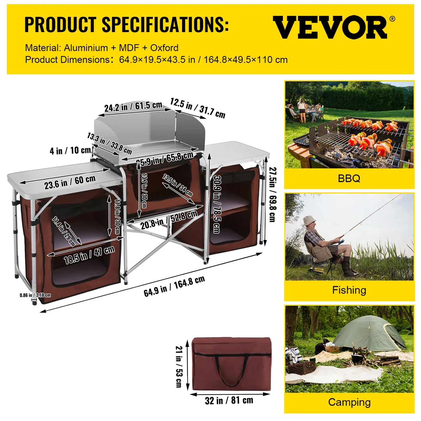 Camping Outdoor Kitchen Table Cabinet Foldable Cooking Storage Rack X-Shaped Aluminum Alloy Bracket for BBQ Picnic