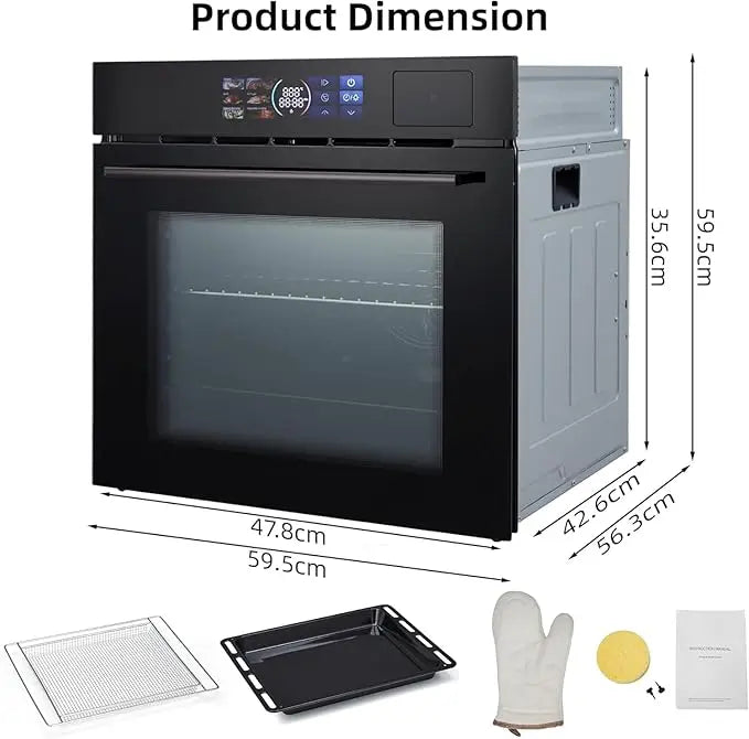 Single Wall Oven 24" Built-In Electric Ovens, 70L, 3000W, 8 Baking Modes, With Air Frying Function, 3D With Led Screen