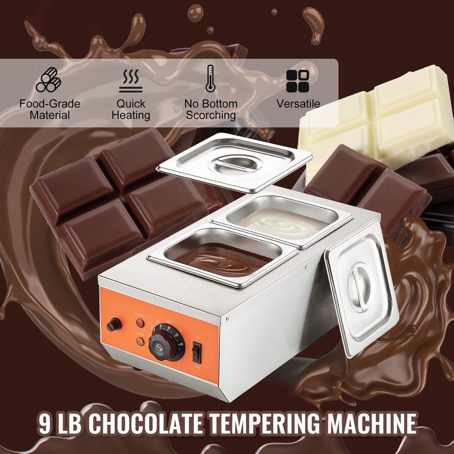 SucceBuy2 3 Tanks Electric Chocolate Tempering Machine Chocolate cascade Melting Pot for Kitchen home appliance
