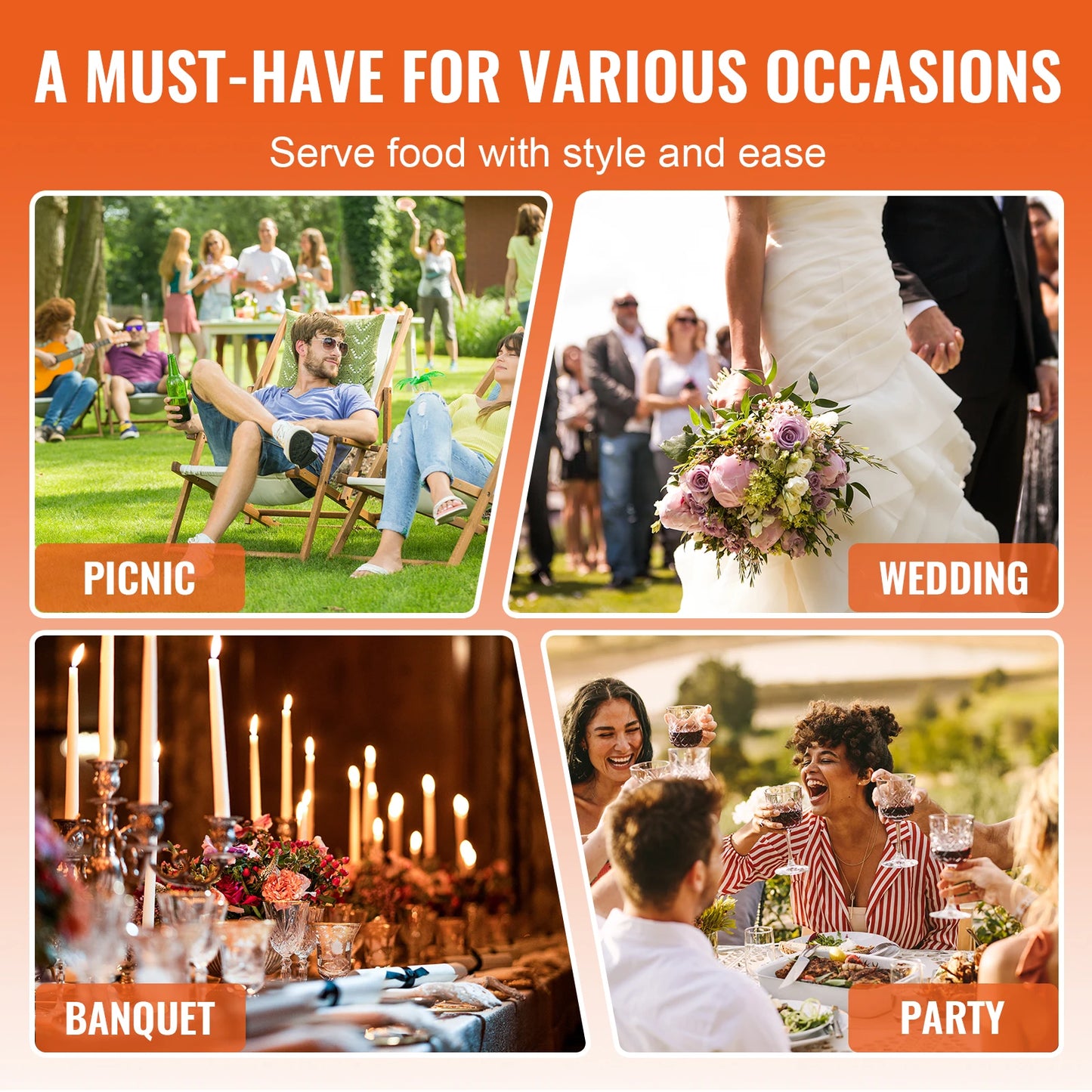 Roll Top Chafing Dish Buffet Set 6 Q. 2 Pack Stainless Steel Chafer with 2 Full Size Pans Round Catering Warmer Server