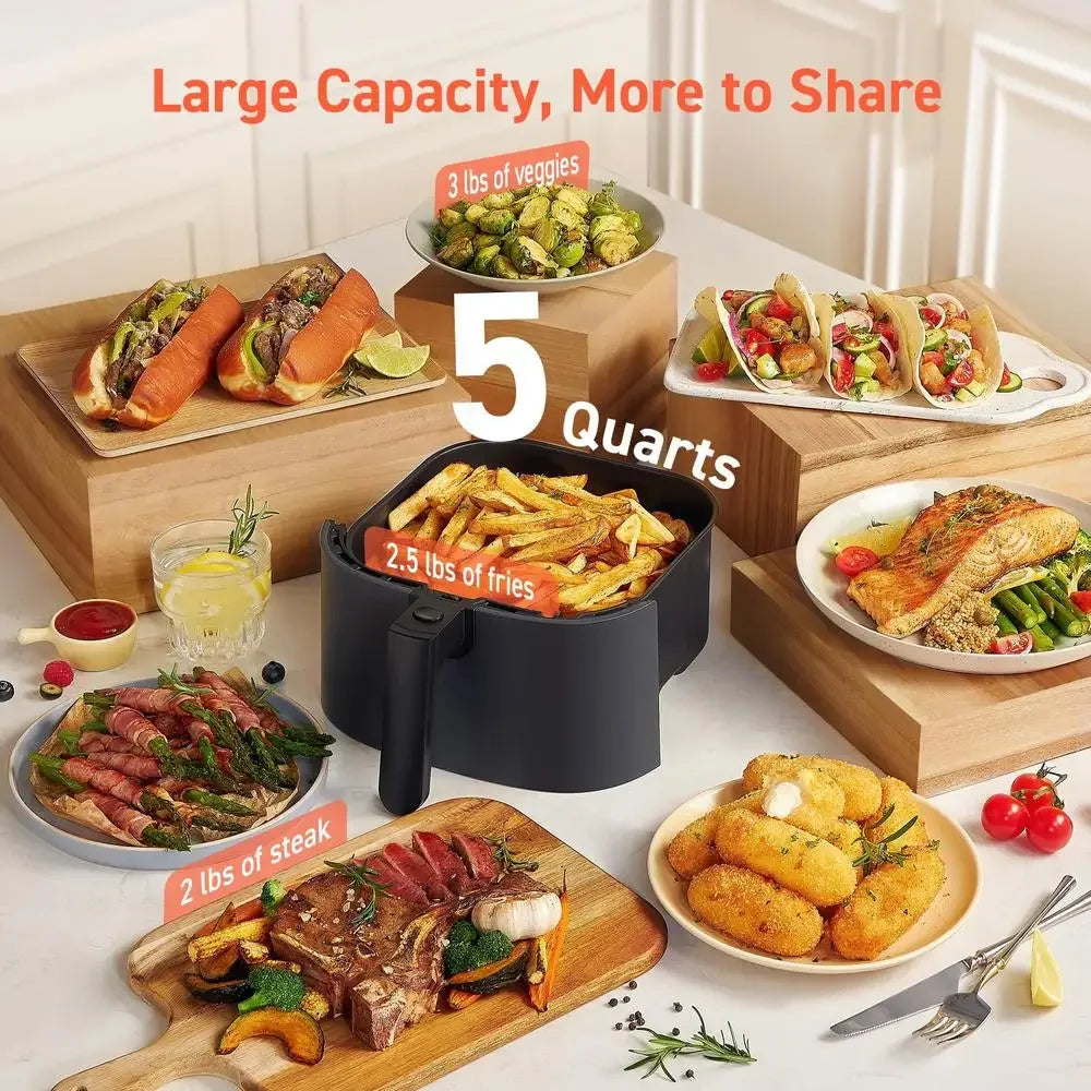 5Qt Air Fryer 9-in-1 Cooker Max 450°F Crispy Meat Cooking 130 In-App Recipes Healthy Little Oil Compact Design Quick Meals