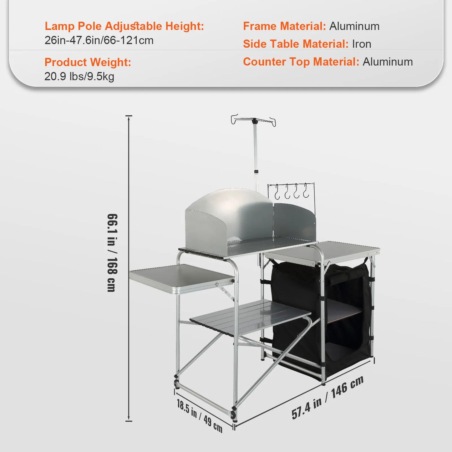 Camping Outdoor Kitchen Table Cabinet Foldable Cooking Storage Rack X-Shaped Aluminum Alloy Bracket for BBQ Picnic
