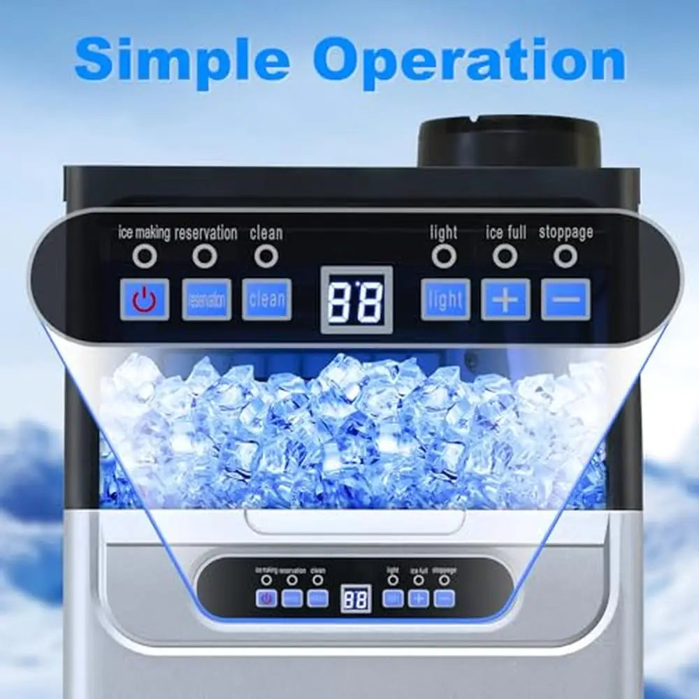 100Lbs/24H Commercial Ice Maker Machine 2 Water Inlet Modes 20lbs Storage Auto Self-Cleaning Home Kitchen Office Bar Restaurant