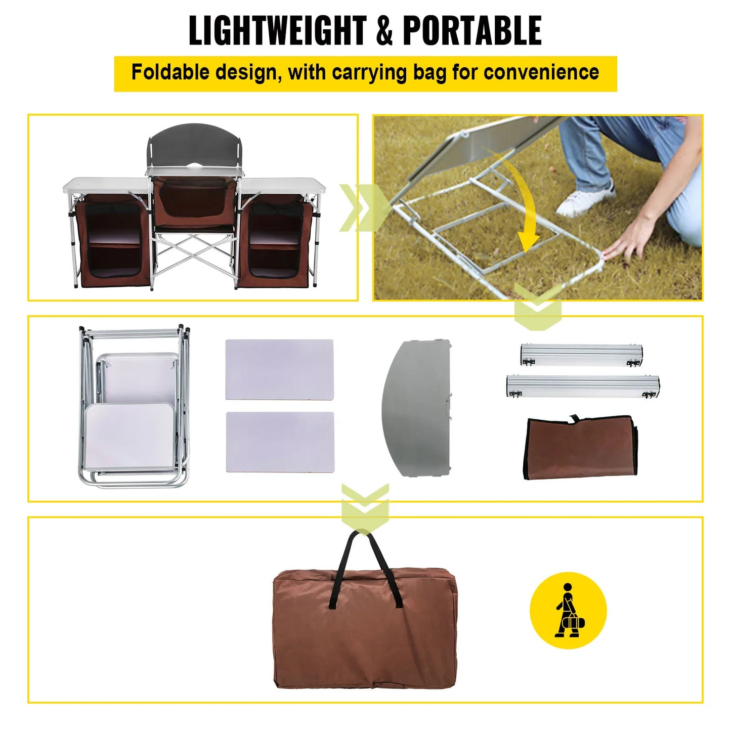 Camping Outdoor Kitchen Table Cabinet Foldable Cooking Storage Rack X-Shaped Aluminum Alloy Bracket for BBQ Picnic